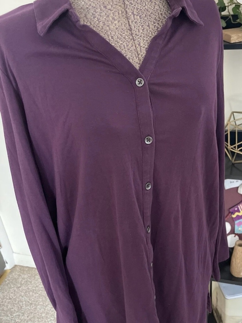 J. Jill Deep Plum Button-Front Long Sleeve Shirt
